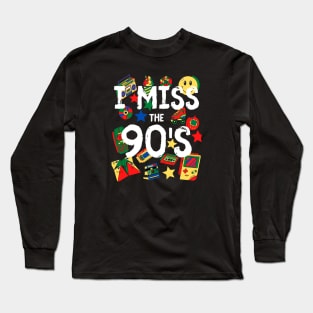 I Miss the 90's Nostalgia Vintage 1990s Throwback Red/Yellow/Green/Blue Long Sleeve T-Shirt